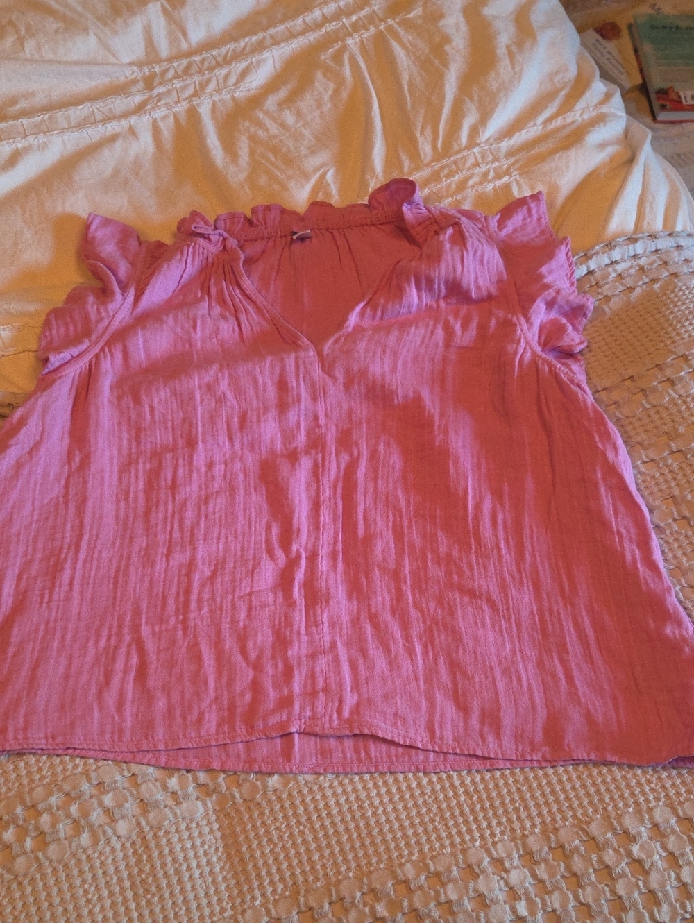 Old Navy Pink Ruffle Sleeve V-Neck Blouse